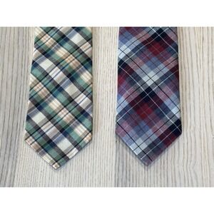 (2) Pen West Pendleton Plaid‎ Necktie Tie Men's Red Blue & Green Yellow